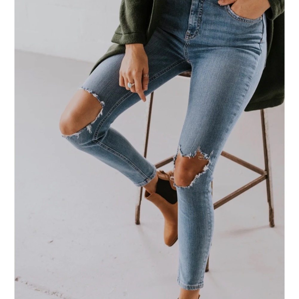 Free People High-Rise Busted Knee Skinny Jeans